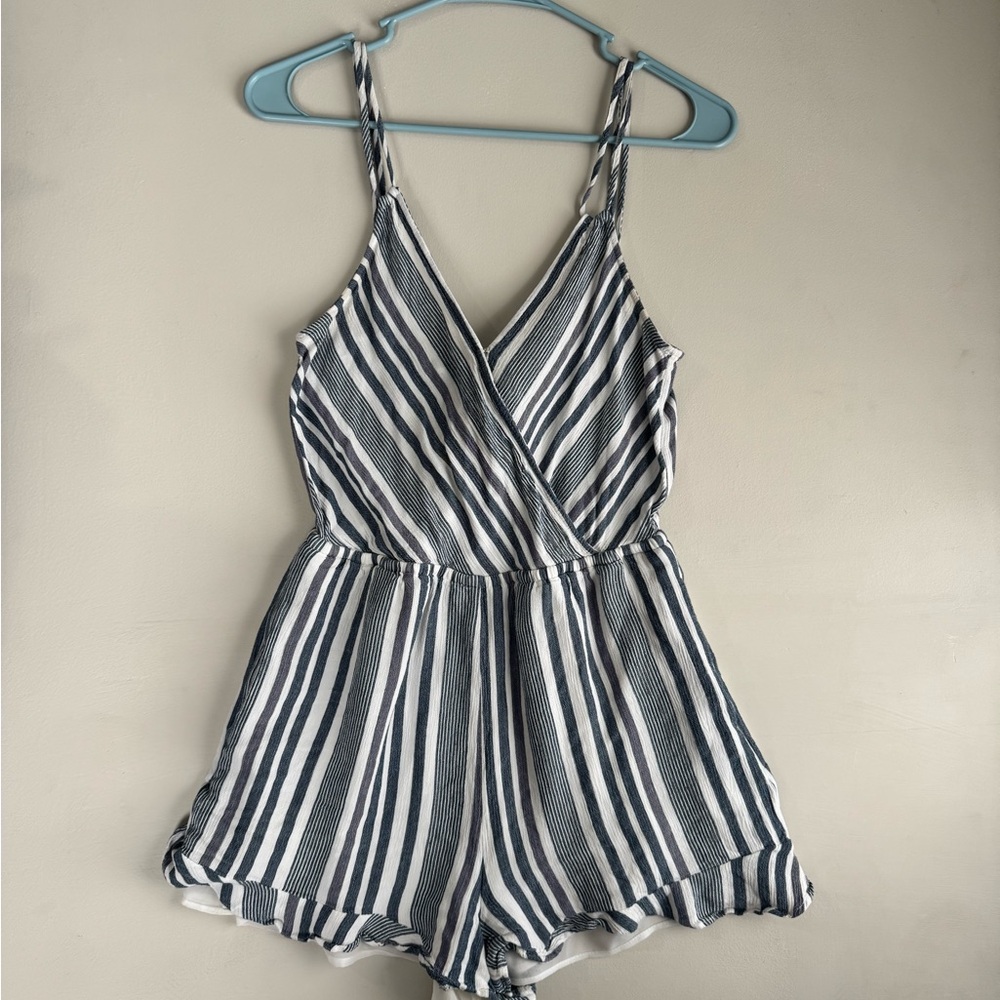 American Eagle Outfitters Navy and White Striped Romper